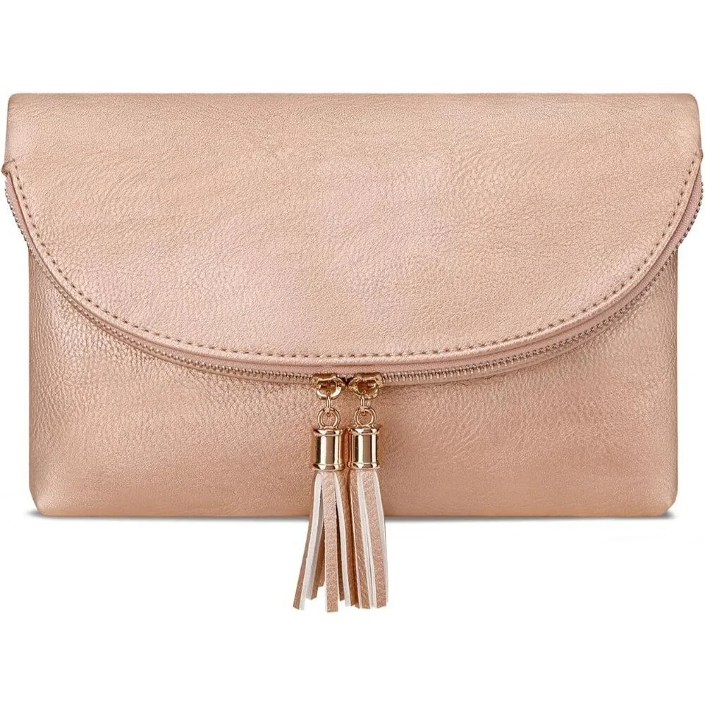 Women's Faux Leather Envelope Clutch Crossbody Bag with Multiple Compartments